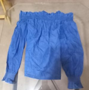 BLUE OFF THE SHOULDER DENIM BLUE BLOUSE, WITH LONG SLEEVES